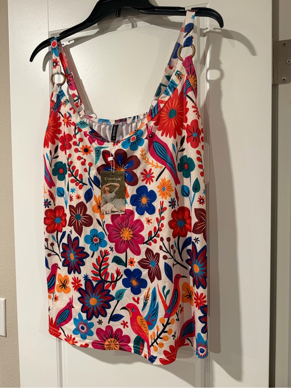 Cute & Cozy Floral Bird Print Tank Top - Multi-Color